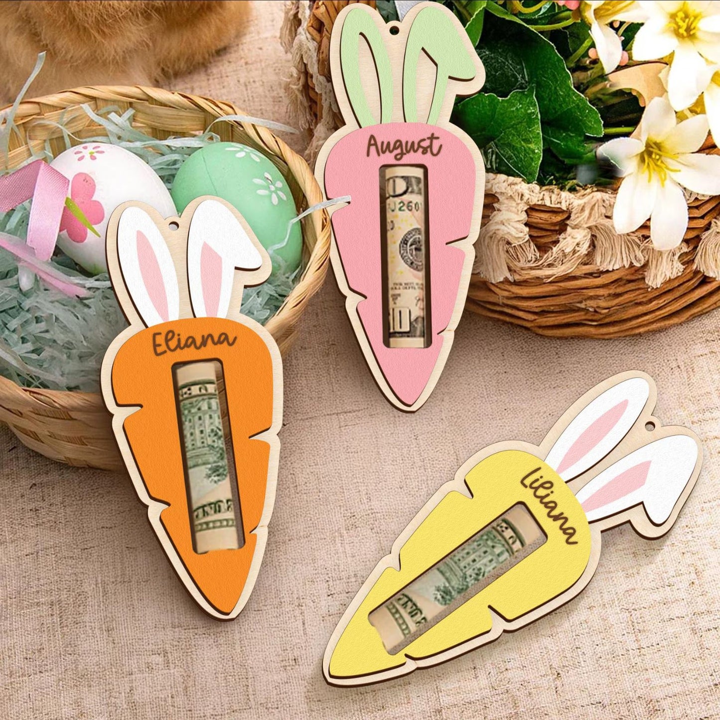 Personalized Easter Money Holder, Custom Bunny Money Holder, Carrot Money Holder, Easter Name Tag 684443
