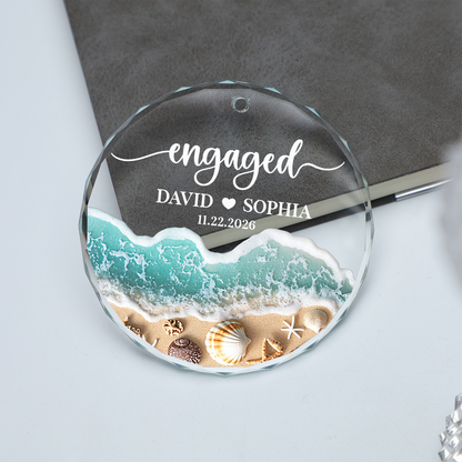 Personalized Beach Engaged Glass Ornament, First Christmas Engaged Gift, Couple Christmas Keepsake Gift 685766