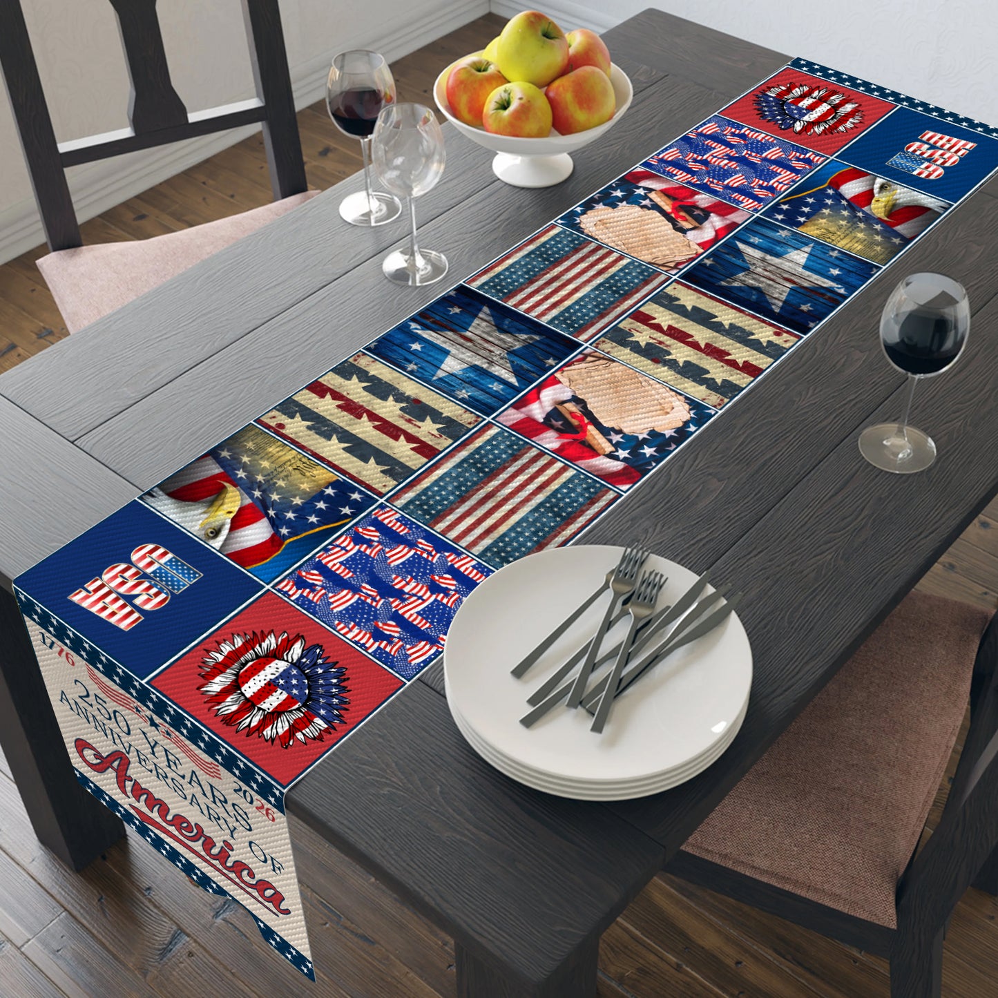 250 Year Patriotic Table Runner | 250th Anniversary Patchwork Inspired Americana Decor | USA Independence Gift 683618