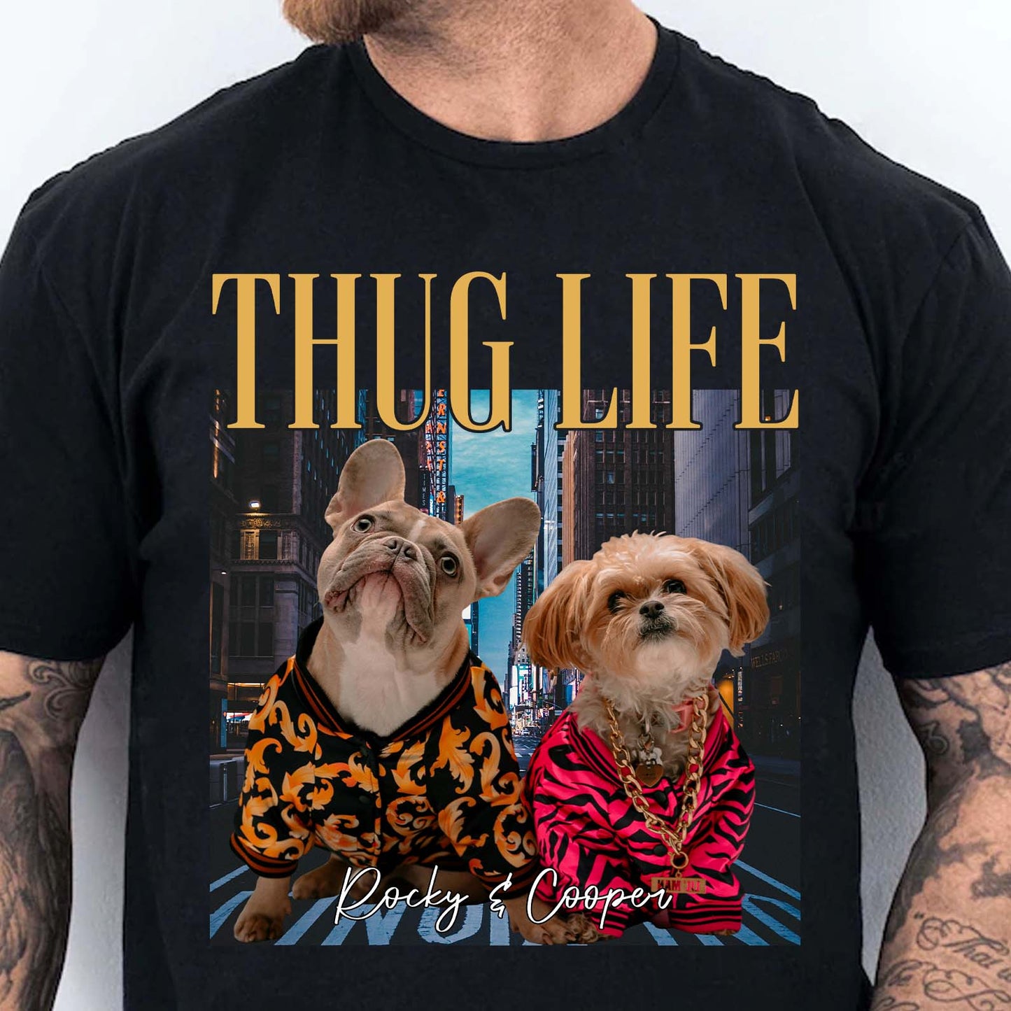 Thug Life Live Preview Custom Your Pets Tee | Retro Vintage Portrait Bootleg shirt | Personalized with Your Own Dog or Cat Photo 683448