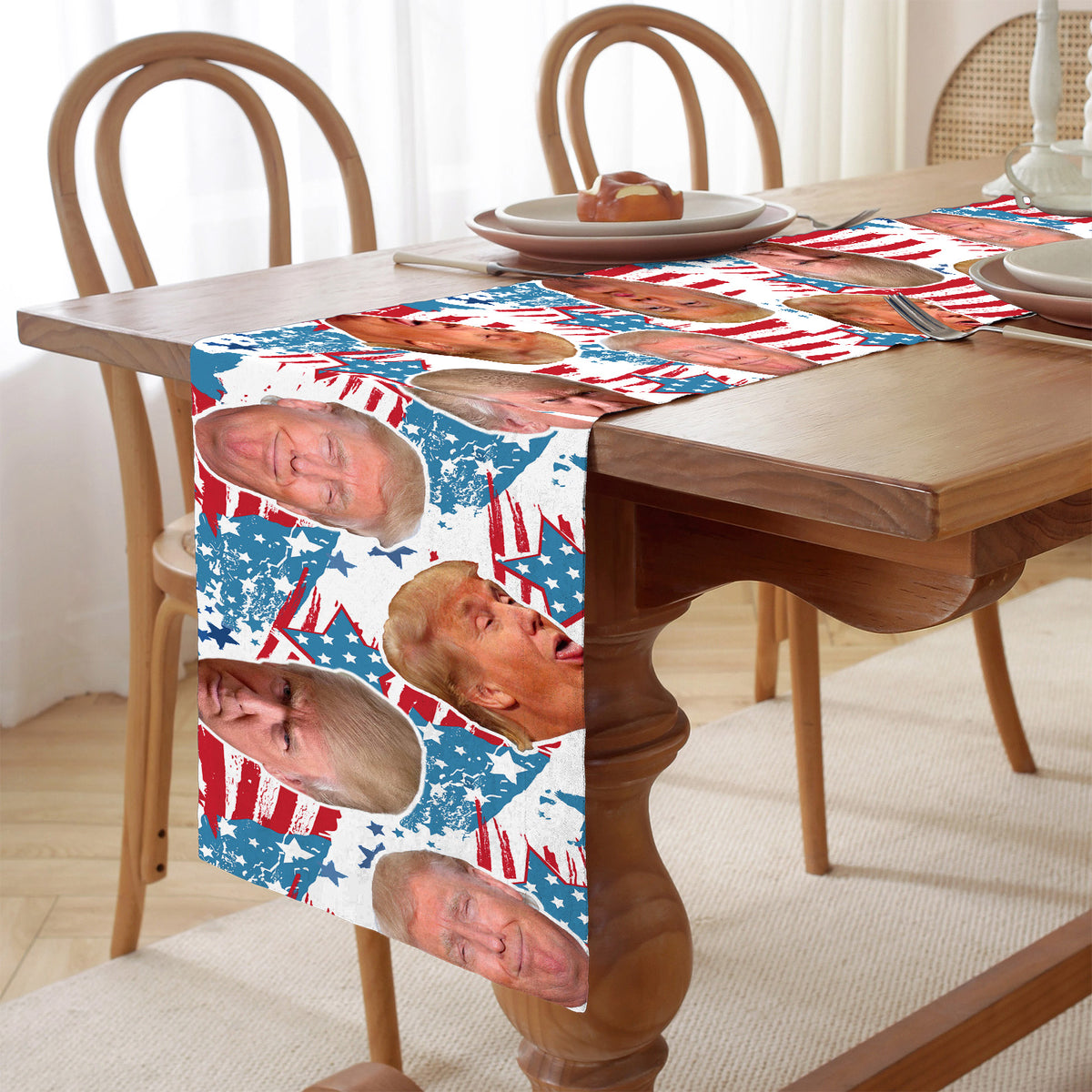 Trump Funny Face Stars Table Runner | Personalized Trump 4th Of July | Independence Day Table Runner For Kitchen 682332 - GOP