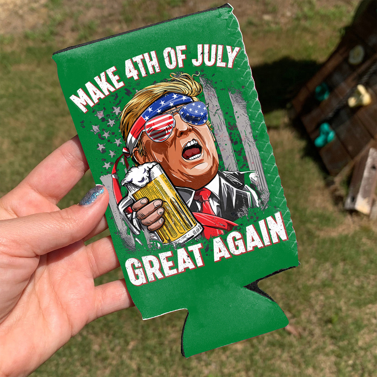 Make 4th Of July Great Again Can Cooler | President Trump Can Holder | MAGA Can Sleeve For Drinks 682458 - GOP