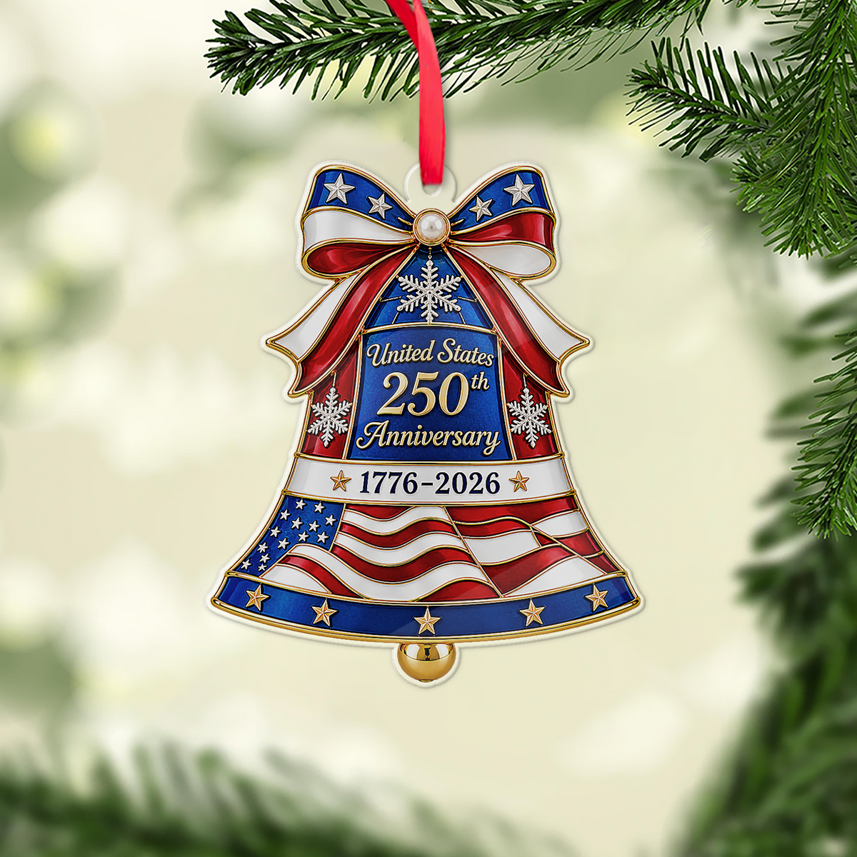 USA 250th Anniversary Christmas Bell Acrylic Ornament 1776-2026 Patriotic Tree Decor 686460