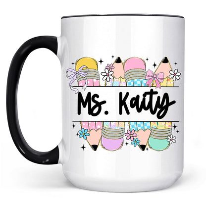 Personalized Cute Teacher Pencil Mug | Back to School White Mug Accent Mug | Custom Mug for Teachers 682577