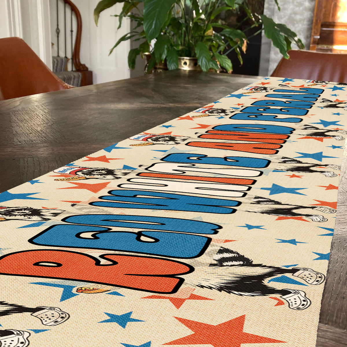Red White And Feral Table Runner | Funny Raccoon Patriotic Independence Day | 4th Of July Table Runner For Kitchen 682361