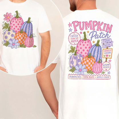 Retro Pumpkin Patch Graphic Front & Back Bright Shirt, Trendy Halloween Apparel, Vintage Autumn Shirt 685863