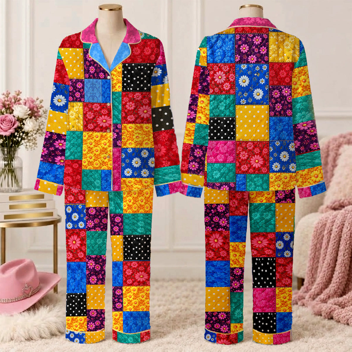 Dolly Coat Of Many Colors Pajamas, Dolly Parton Satin PJ Set, Country Music Holiday Sleepwear 686309