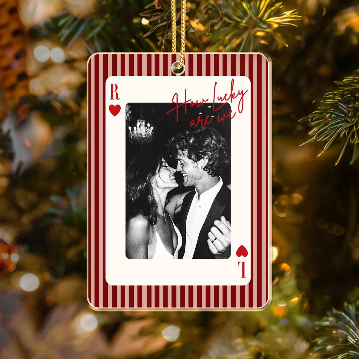 Custom Photo Striped Playing Card Acrylic Ornament, Personalized Christmas Gift For Couple 686829 WFD