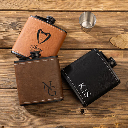 Personalized Leather Flask For Man, Groomsmen Gifts, Best Man Flask Wedding Gifts 684781