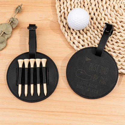 Personalized Father's Day Leather Golf Bag Tag | Mini Golf Tee Holder | Engraved Leather Golf Accessories Gift For Dad 685141