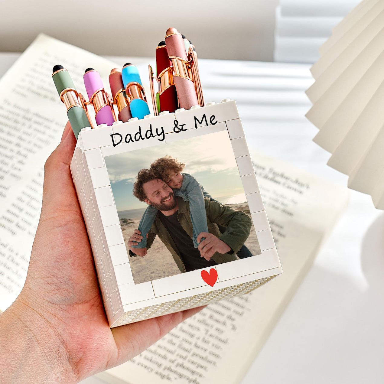 Custom Photo Daddy & Me Block Pencil Pot For Dad | Father’s Day Gift | Personalized Building Block Keepsake 685023