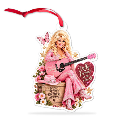Country Legend Dolly Parton Memorial Acrylic Ornament, Pink Floral Christmas Tree Decor 686178