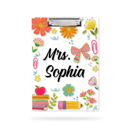 Custom Teacher Name Clipboard, Personalized Back To School Floral Clipboard, Teacher Appreciation Gift 685524
