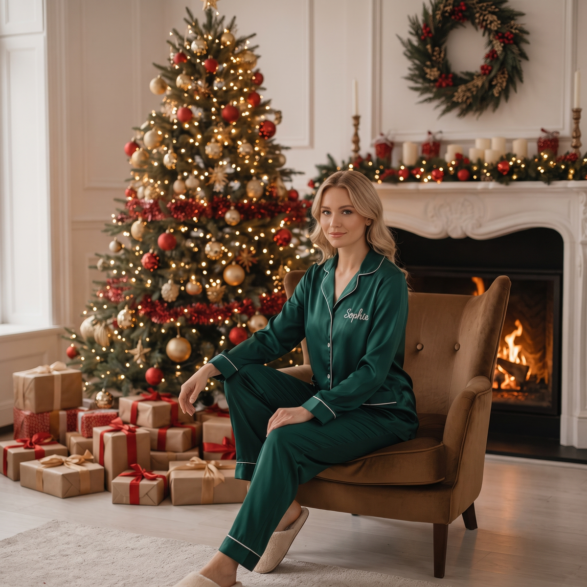 Personalized Family Christmas Matching Satin Pajamas, Custom Name Holiday Sleepwear, Christmas Gift For Family 686314 WFD
