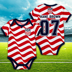 Personalized USA Soccer Baby Suit, Custom Name Number Football Outfit, Gift For Newborn 685425