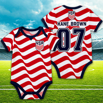 Personalized USA Soccer Baby Suit, Custom Name Number Football Outfit, Gift For Newborn 685425