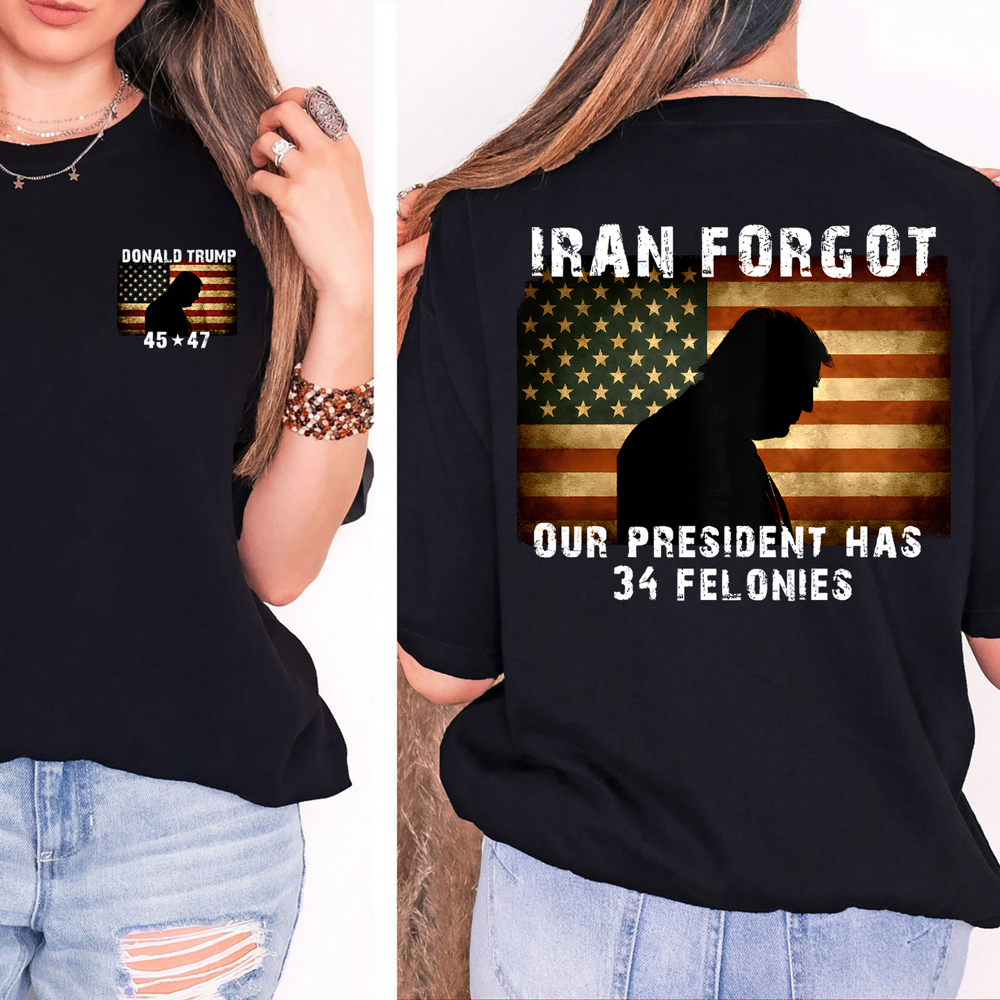 Iran Forgot Our President Has 34 Felonies Pocket & Back Shirt, Funny Anti - Trump Shirt 684809