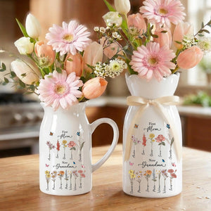 Custom Name First Mom Now Grandma Ceramic Flower Vase | Personalized Birth Month Flower Vase Gift For Mother's Day 684842