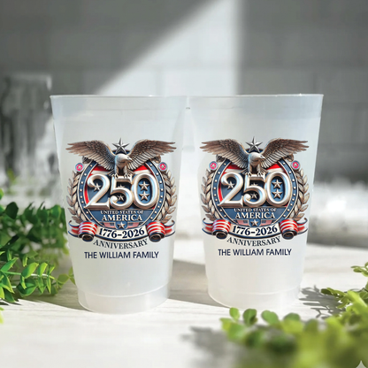 Personalized Freedom 250 Years Anniversary Frosted Cups, 1776–2026 Party Cups, Custom Family Name Cups 684884