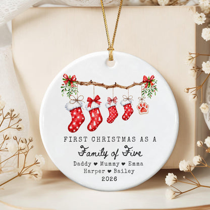 Personalized First Christmas As A Family Ceramic Ornament, Custom Name Keepsake Gift For Family 686843 WFD