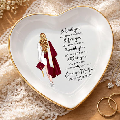 Behind You All Your Memories Trinket Dish | Personalized Jewelry Dish | Custom Graduation Jewelry Dish | Graduation Gifts for Her 684825