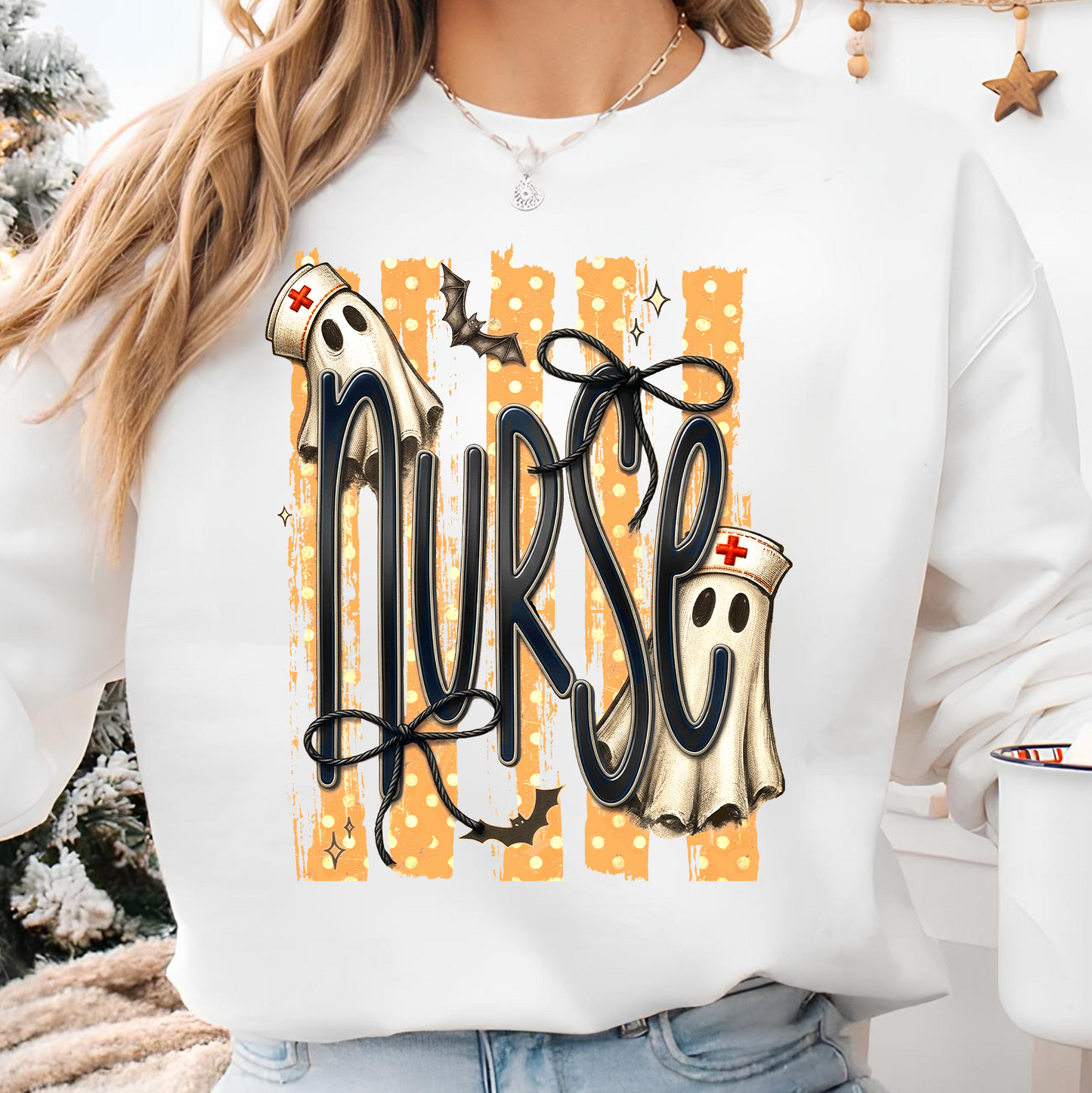 Cute Ghost Nurse Graphic Bright Shirt, Spooky Season Tee, Gift For Halloween 685846