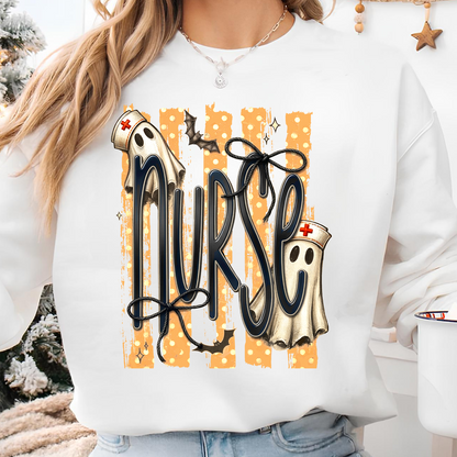 Cute Ghost Nurse Graphic Bright Shirt, Spooky Season Tee, Gift For Halloween 685846