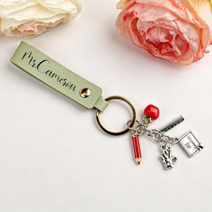 Personalized Teacher Keychain, Custom Name Leather Keychain, Teacher Appreciation Gift 685704 WFD