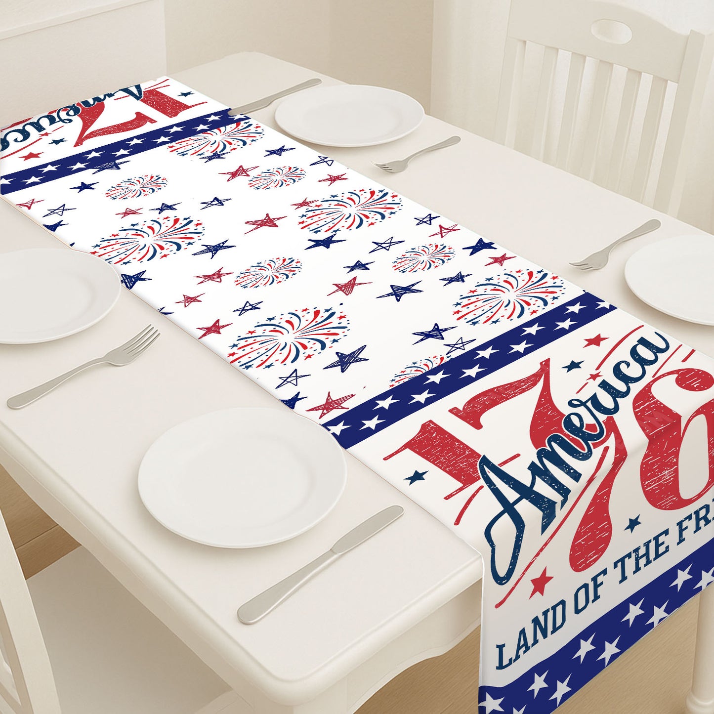 Land Of The Free 1776 Table Runner | Patriotic American Independence Day | 4th Of July Table Runner For Kitchen 682369