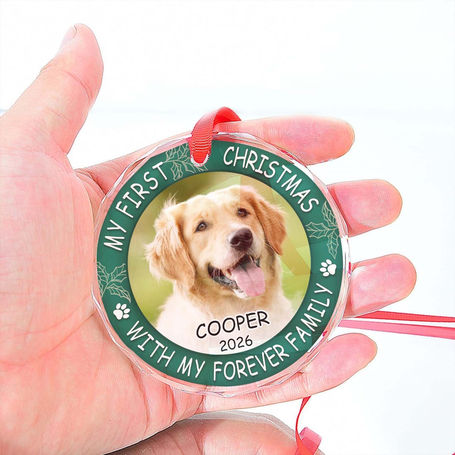 Custom Photo First Christmas Glass Ornament, Personalized Christmas Gift For Pet's Lover 685927