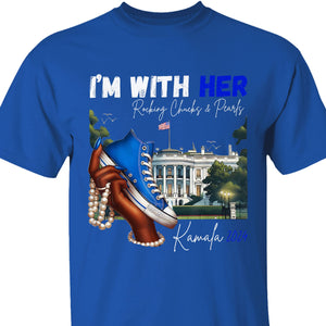 I'm With Her Rocking Chucks and Pearls | Kamala Harris 2024 Shirt | Democrat Shirt Dark T1241 - KH2