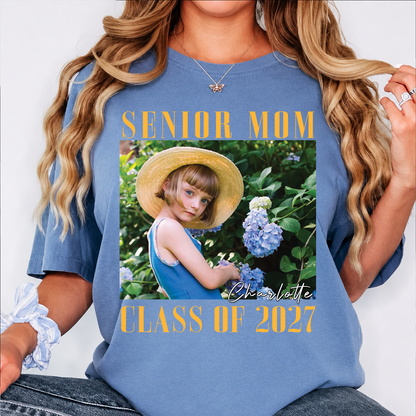 Custom Photo Senior Mom Comfort Colors Shirt, Class Of 2027 Shirt, Personalized Graduation Gift 685635