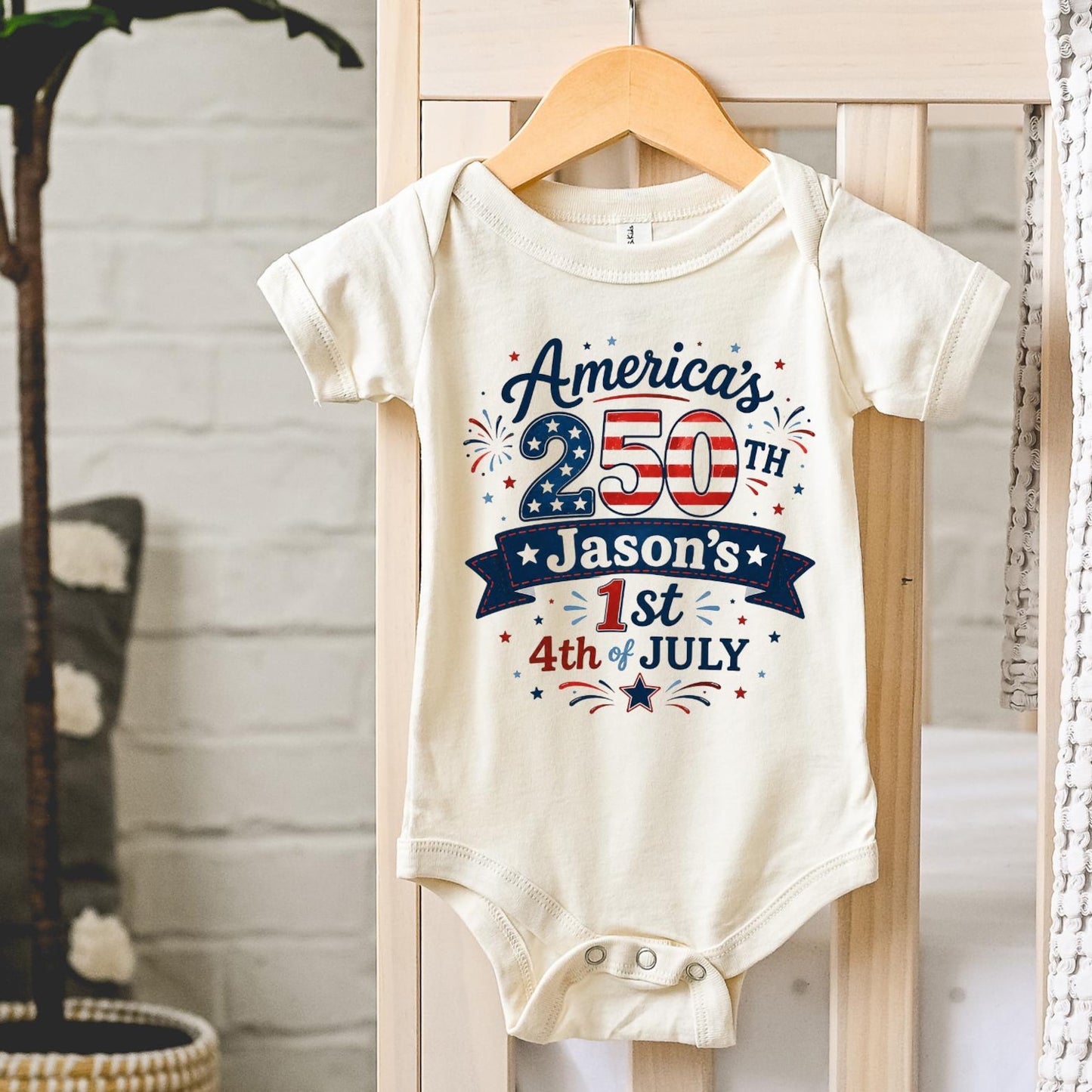 Personalized First 4th Of July Baby Bodysuit, USA 250th Anniversary Outfit, Patriotic Independence Day Baby Gift 685437