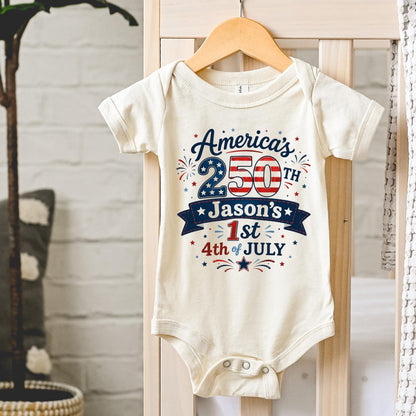 Personalized First 4th Of July Baby Bodysuit, USA 250th Anniversary Outfit, Patriotic Independence Day Baby Gift 685437