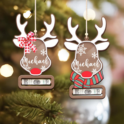 Personalized Christmas Reindeer Money Holder Ornament, Wooden Cash Holder, Holiday Gift For Family 686241 WFD