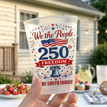 Personalized USA 250 Years Of Freedom Frosted Cups, 1776–2026 Party Cups, Custom Family Name Cups 684894
