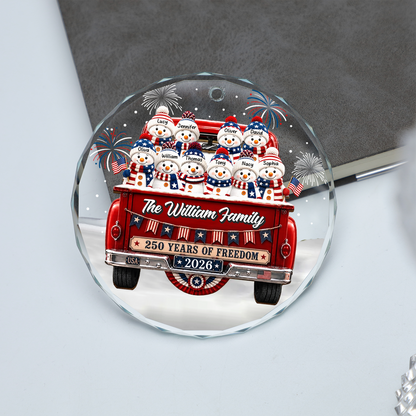 Personalized Snowman 250 Years Of Freedom Glass Ornament, Custom Name Christmas Ornament 685951