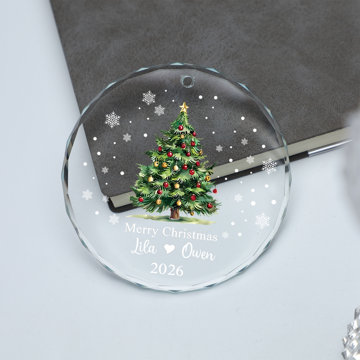 Personalized Crystal Christmas Tree Glass Ornament, Custom Name Holiday Decor Gift For Couple 686619