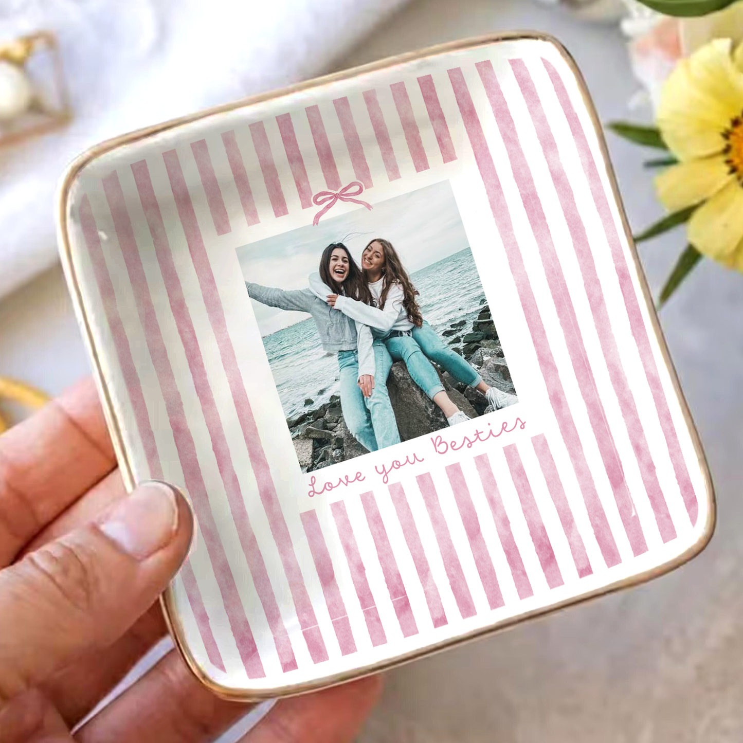 Custom Bestie Photo Jewelry Dish, Personalized Best Friend Trinket Tray, Birthday Gifts For Bestie 685595