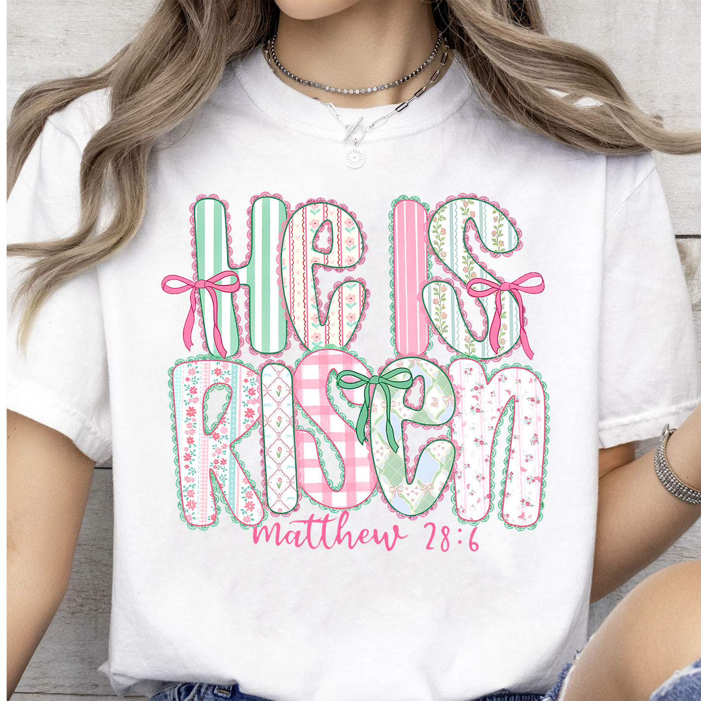 He Is Risen Coquette Lace Bright Shirt | Easter Day T-Shirt 684440