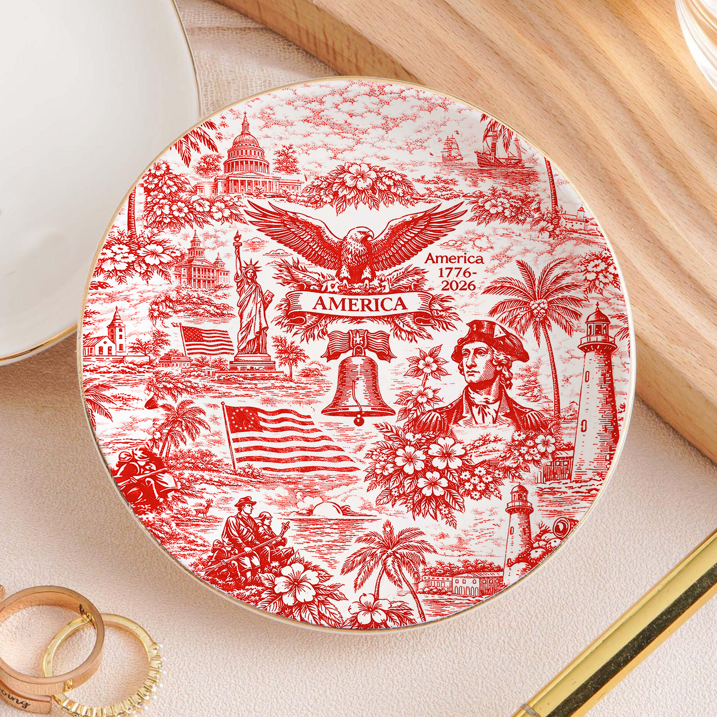 250 Years Of America Jewelry Dish | Vintage Patriotic Trinket Tray | 4th Of July Gift 684893