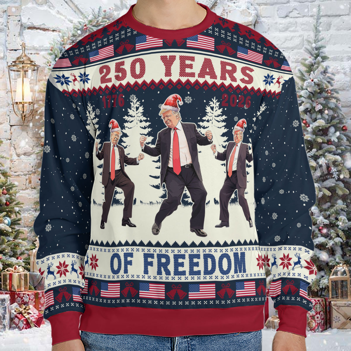 250 Years Of Freedom Sweatshirt, Funny Trump Dancing Ugly Sweater, Happy 250th Birthday USA, America 250th Anniversary, Christmas All-Over-Printed Sweatshirt 682648 - GOP
