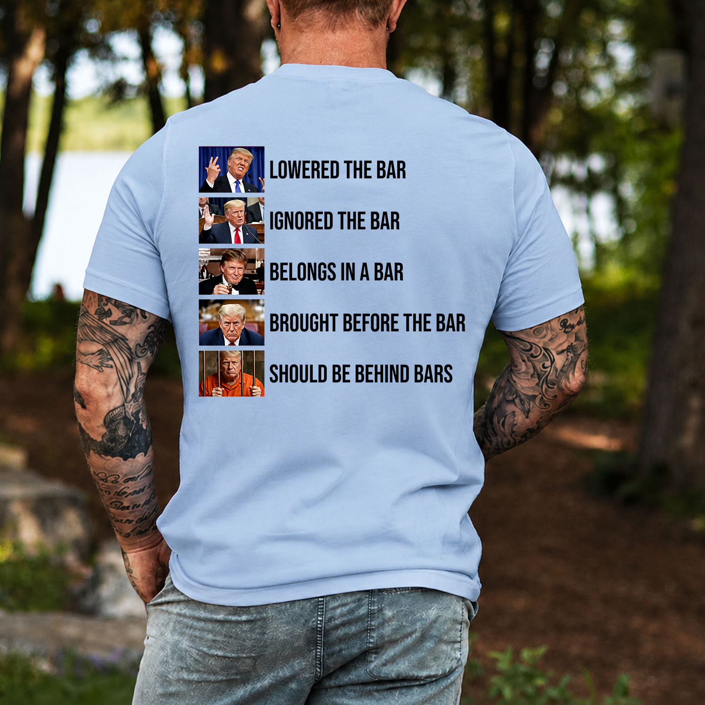 Funny Anti Trump Lowered The Bar To Behind Bars Backside Bright Shirt, Funny Quote Tee 685741