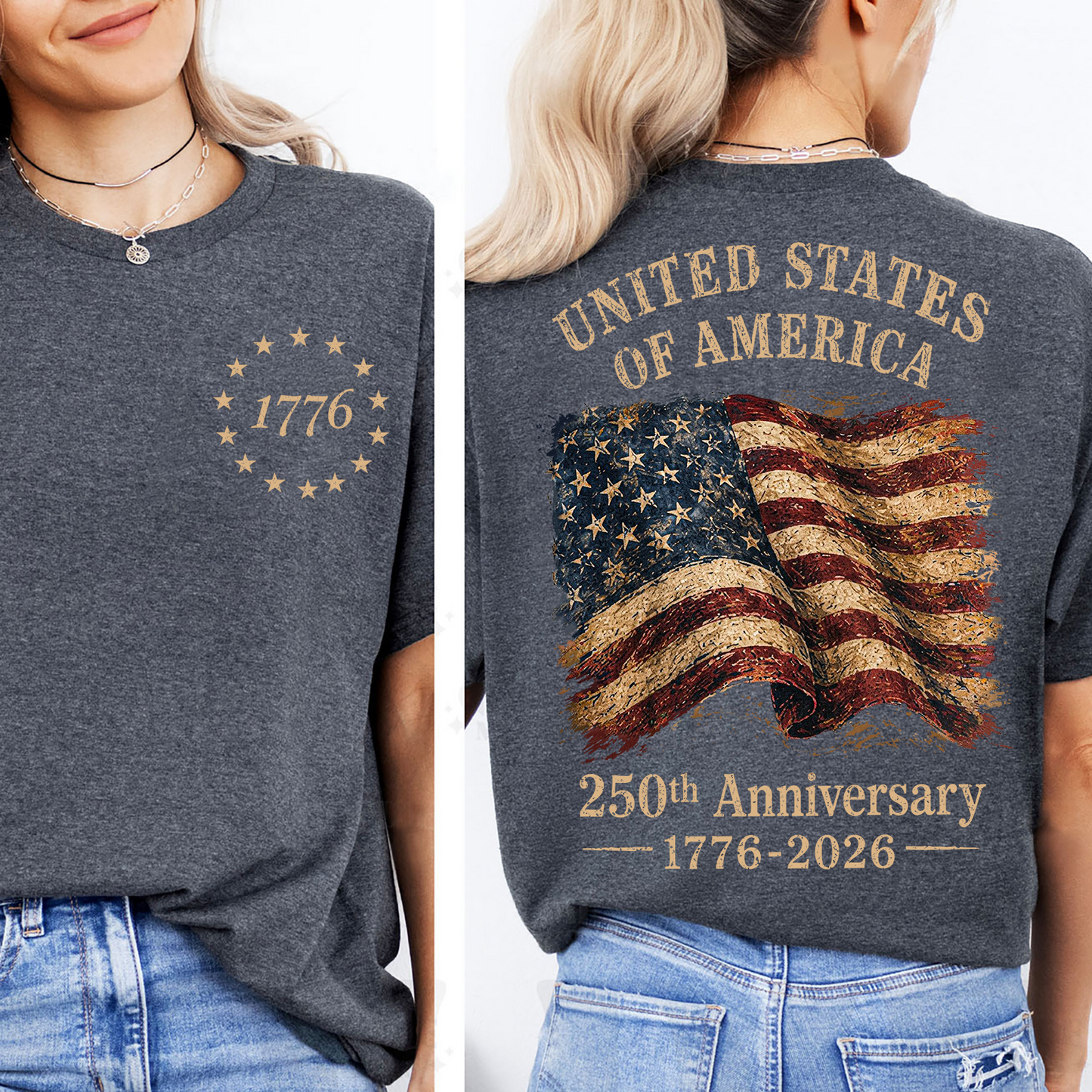 USA 250th Anniversary Pocket & Back Dark Shirt, Vintage USA Flag Tee, Patriotic 4th Of July Gift 685404