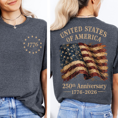 USA 250th Anniversary Pocket & Back Dark Shirt, Vintage USA Flag Tee, Patriotic 4th Of July Gift 685404