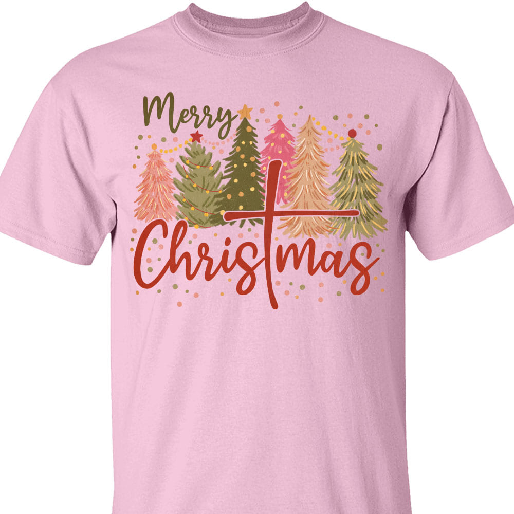Retro Merry Christmas Shirt, Christmas Cross Sweater, Xmas Tree Holiday Sweatshirt T1650