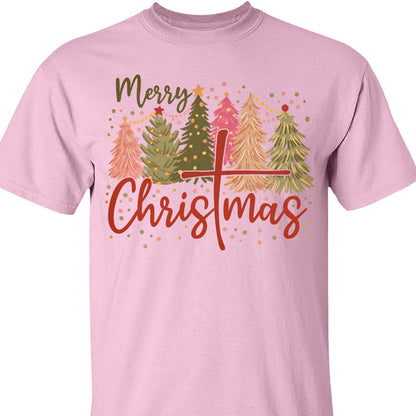 Retro Merry Christmas Shirt, Christmas Cross Sweater, Xmas Tree Holiday Sweatshirt T1650