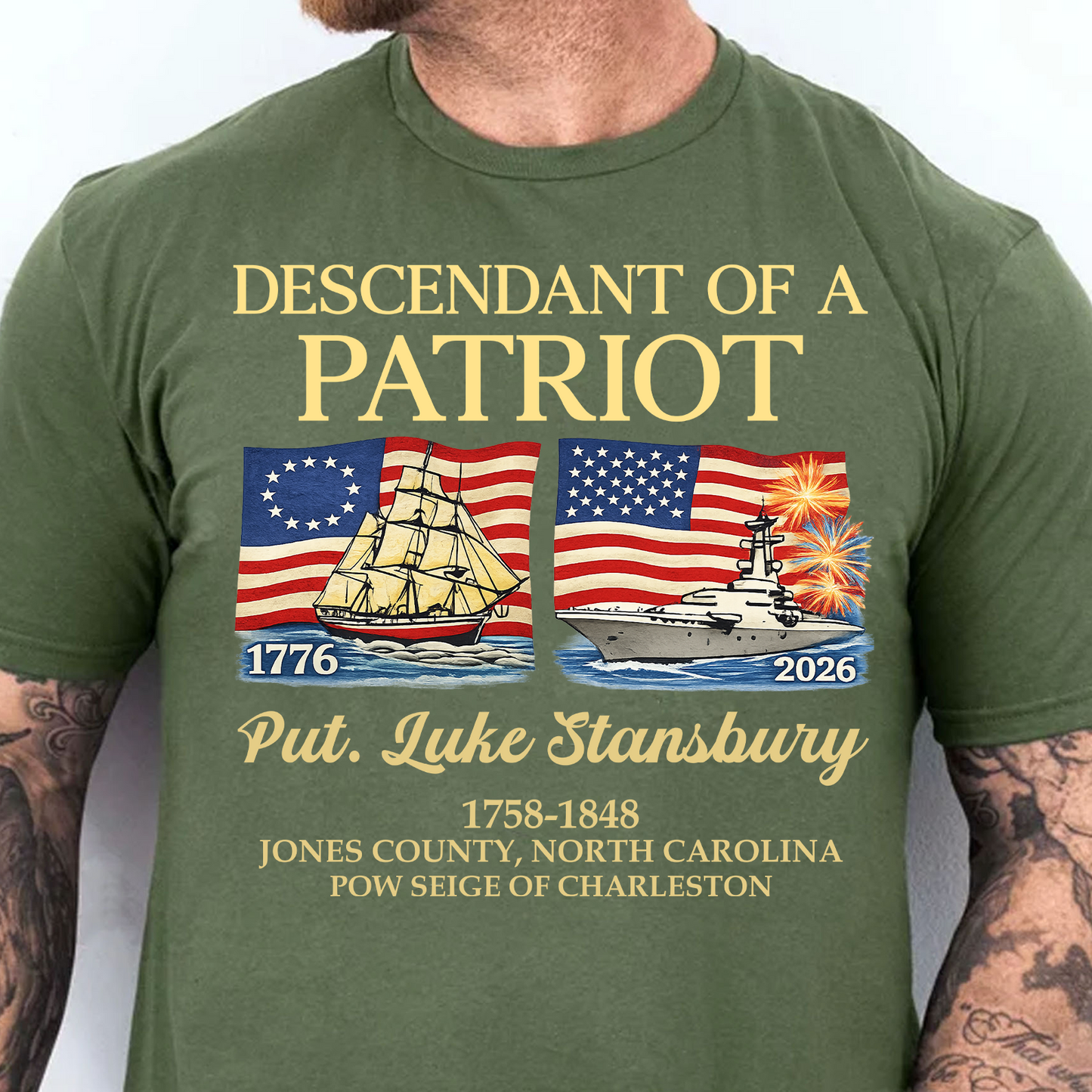 Custom Name Descendant Of A Patriot Dark Shirt | Patriotic Tee Gift For 250 Years Anniversary 684614