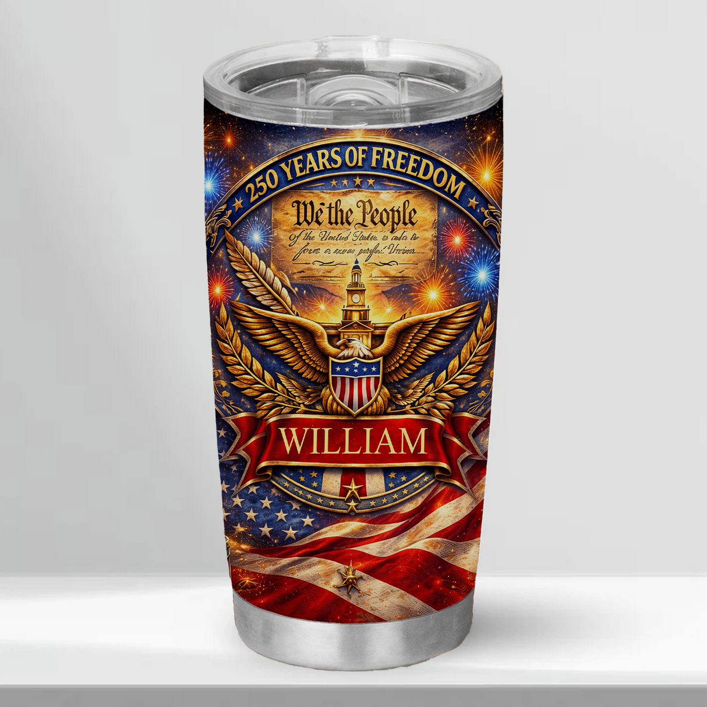 Personalized USA 250 Years Of Freedom Curved Tumbler | Custom Name 4th Of July 20oz Tumbler 684611
