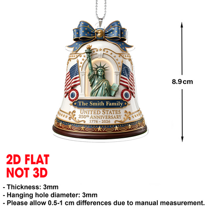 Personalized 250 Years Of America Car Ornament, Custom Name 1776-2026 Liberty Bell Ornament, Patriotic Christmas Decor 685749